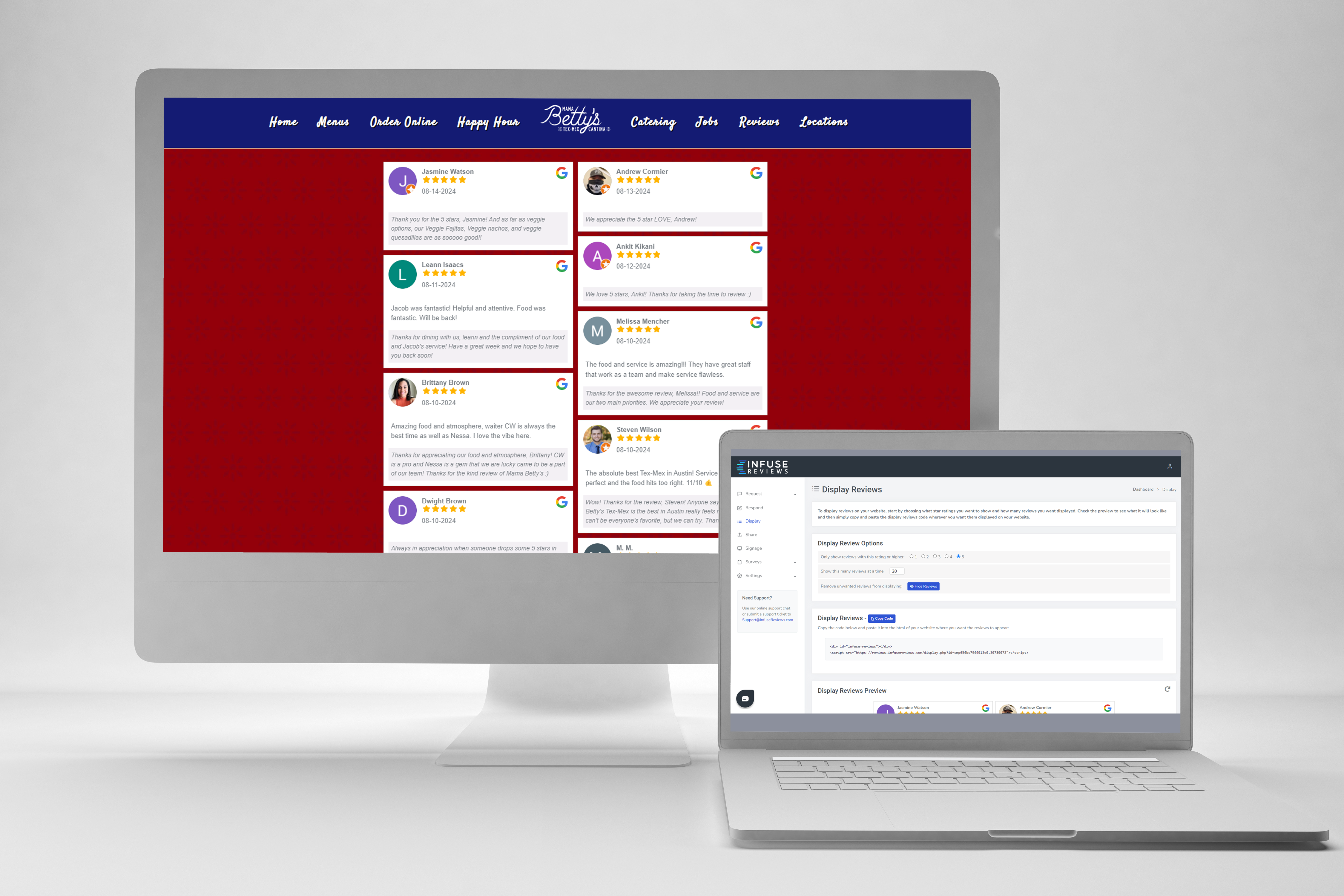 Review display embed for performer websites
